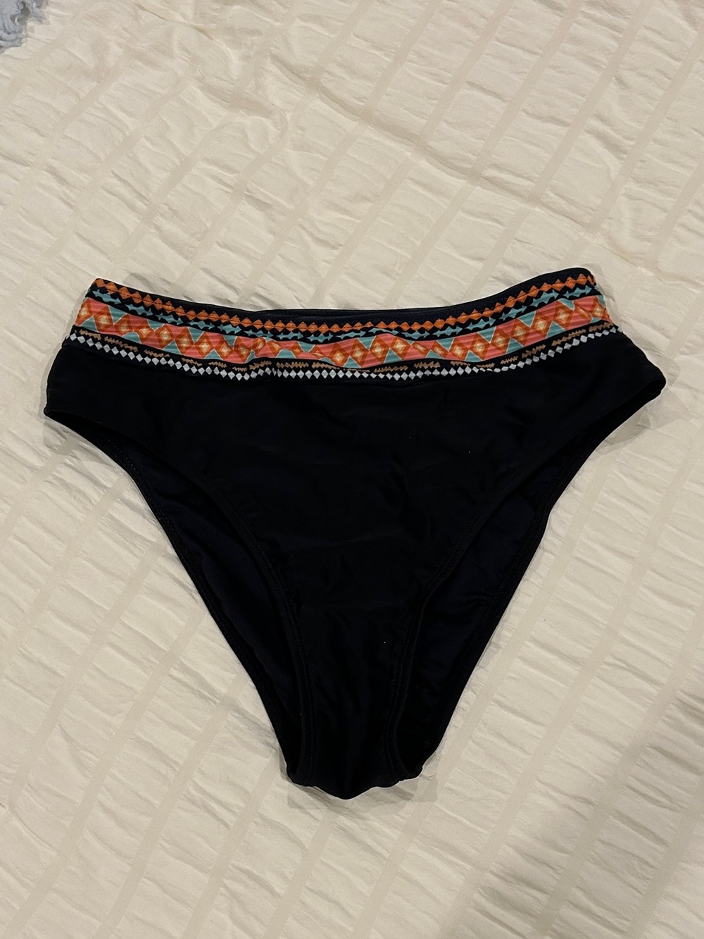 Black Bikini Bottom with Colorful Aztec Waistband